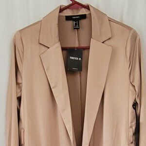 Forever 21 Jacket Light Small LONG Taupe silky Open Cover Up Minimalist NWT